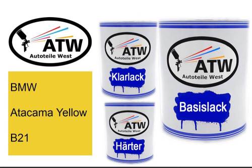 BMW, Atacama Yellow, B21: 1L Lackdose + 1L Klarlack + 500ml Härter - Set, von ATW Autoteile West.